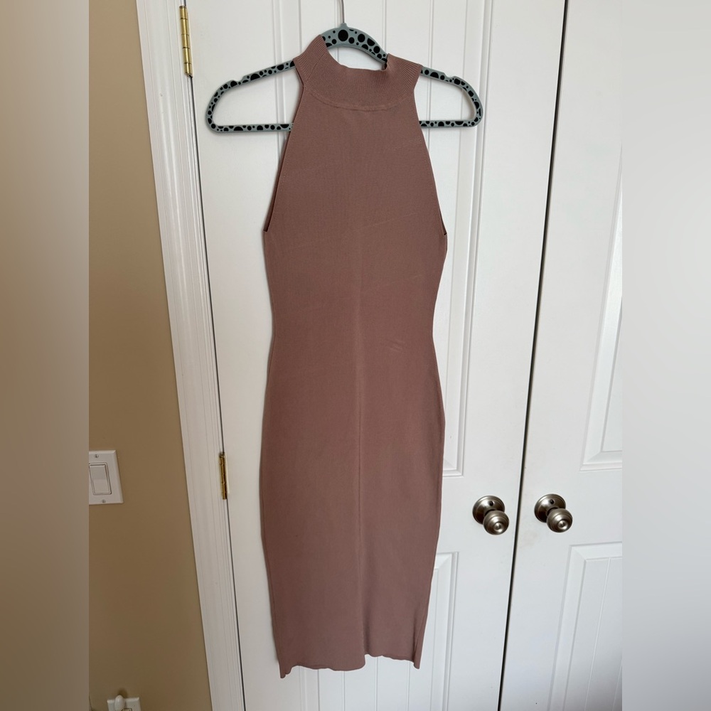 Babaton Red Sheath Halter Midi Dress